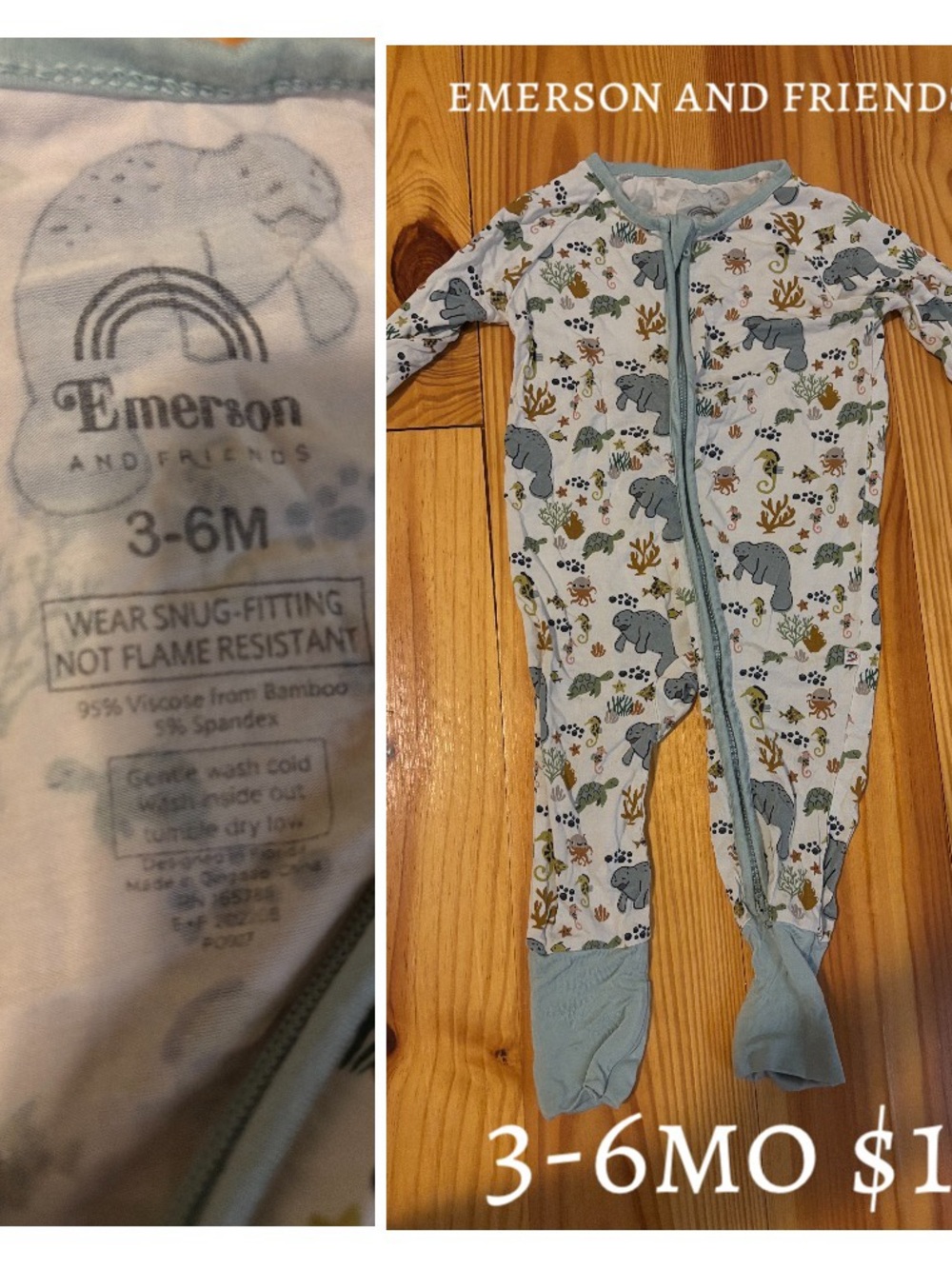 Footed One-Piece Romper - Blue Sea Animal Print (3-6M)